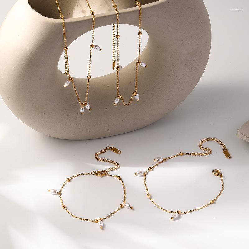 

Chains Women's Necklace Pearl Bracelet For Women Jewelry Set Elegant Bride Accessories