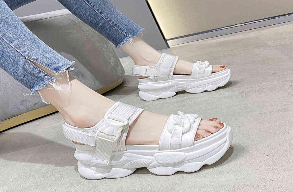 

Summer Wedges Sandals 9cm Ladies Beac 2022 High Heel Sandals Women Casual Shoes Platform Chunky Shoes Sandalias Mujer Y2204261340332, Black