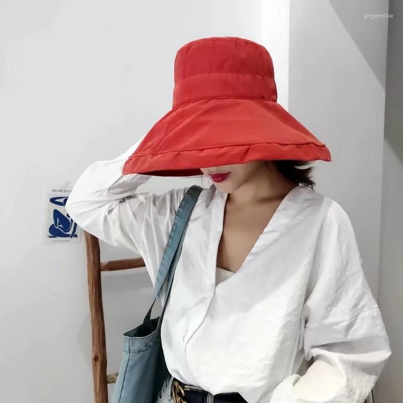 

Wide Brim Hats 2023 Women Sun Hat Fashionable Super Fold Bucket Cap Fedoras Beach Wedding Summer Solid Color Floppy Rope, Beige