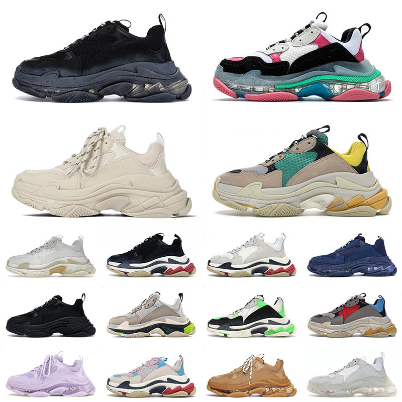 

2023 Top Quality Triple s Designer Casual Shoes Crystal Clear Sole men women Platform 17FW Vintage Old Triple-s Dad Brand Trainers Runners, Blue 36-45