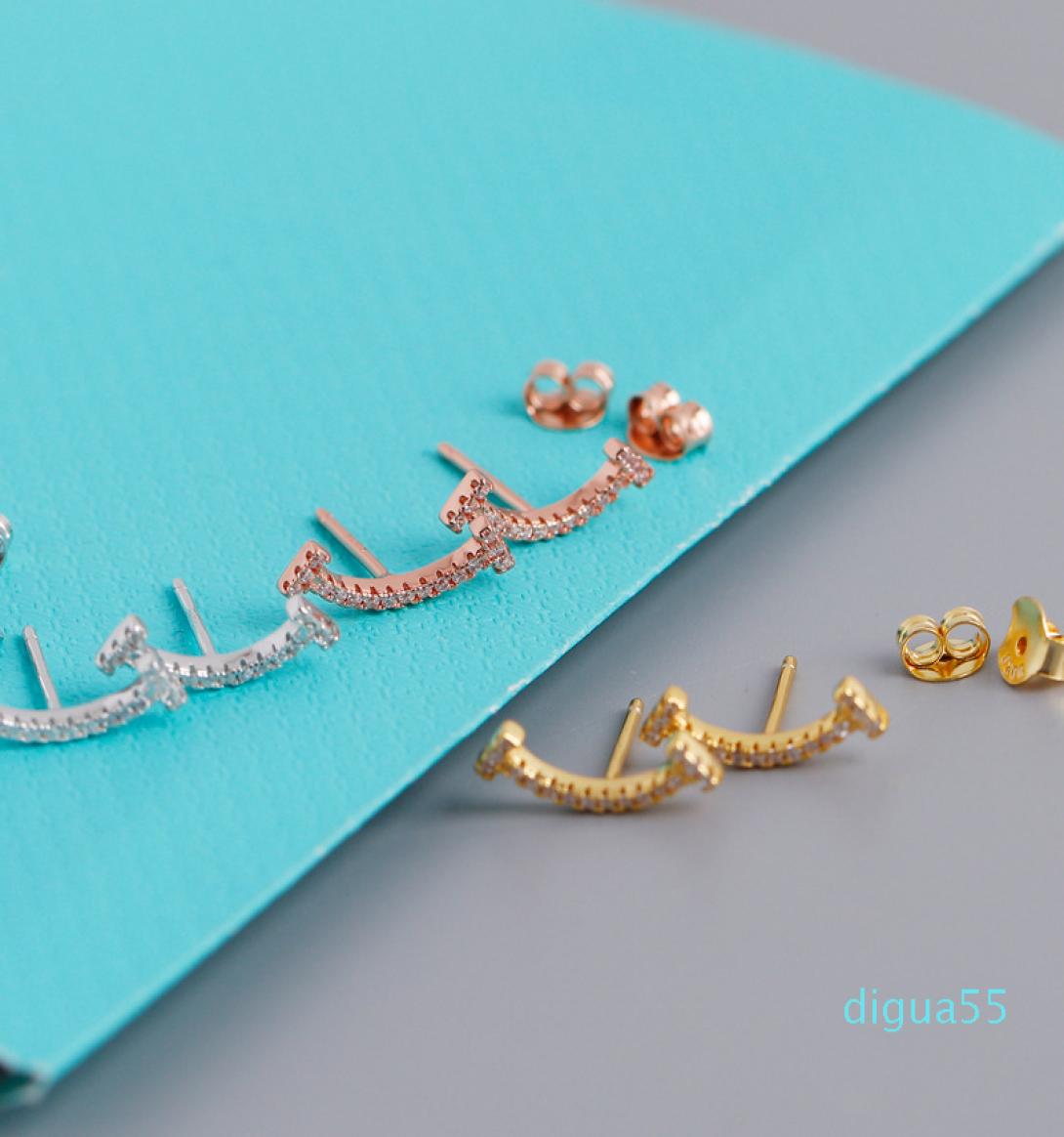 

fashion Diamond T shape smile charms stud earrings s925 sterling silver jewelry rose gold female Valentine039s day gift4110580
