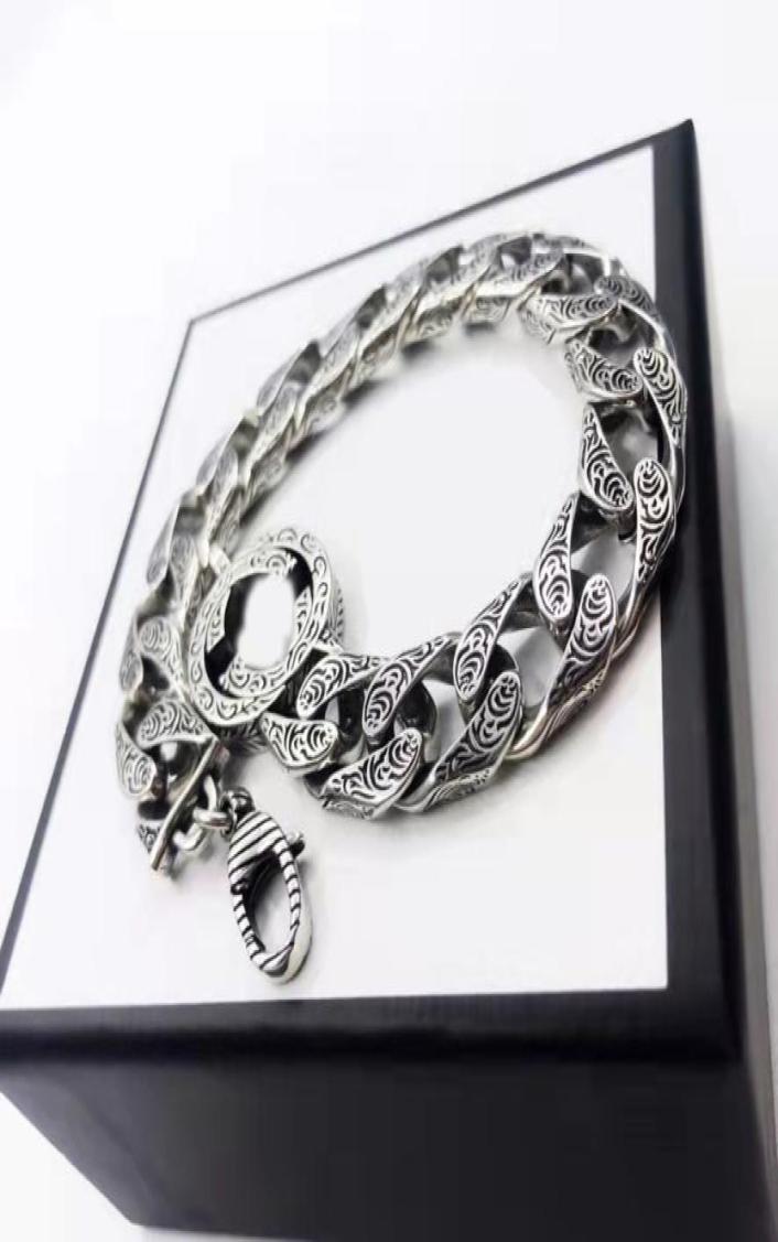 

Fashion Hip Hop Trendy Man Link Chain 925 Silver Men039s Bracelet Retro Old Style High Quality With Box9088516