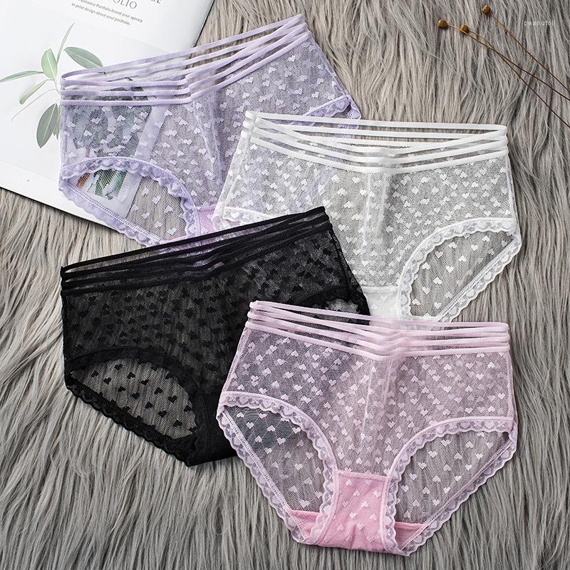 

Women's Panties 3Pcs Women's Underwear Sexy Lace Transparent Breathable Lingerie Female Cotton Crotch Plus Size Mid-waist Girls Briefs, Ivory