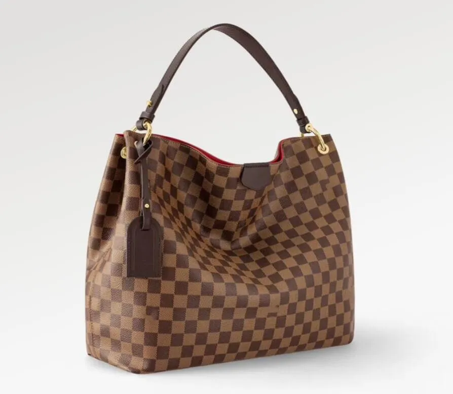 

Gracefull Classic Flower MM PM Hobo Bag Designer Handbags Leather White Grid Totes Shoulder Bag Magnetic Closure and Zipped Inside Pocket Ch