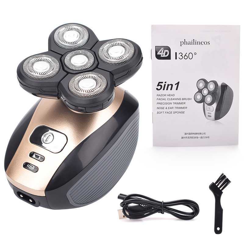 

5 in 1 4d Men's Rechargeable Bald Head Electric Shaver 5 Floating Heads Beard Nose Ear Hair Trimmer Razor Clipper Facial Brus260esz3975o1