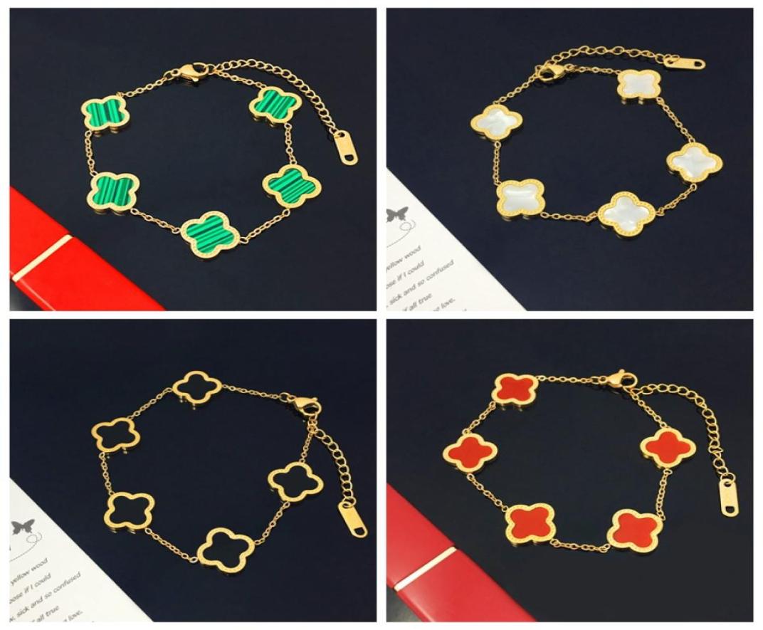 

Women Style Double Side Clover Charm Bracelet Gold Plating Stainless Steel Jewelry for Gift8590444