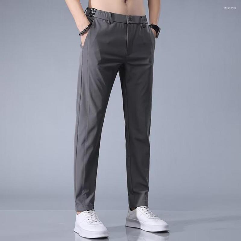 

Men's Pants Trendy Men Summer Trousers Slim Fit Mid Waist Suit Straight Soft Garment, Black
