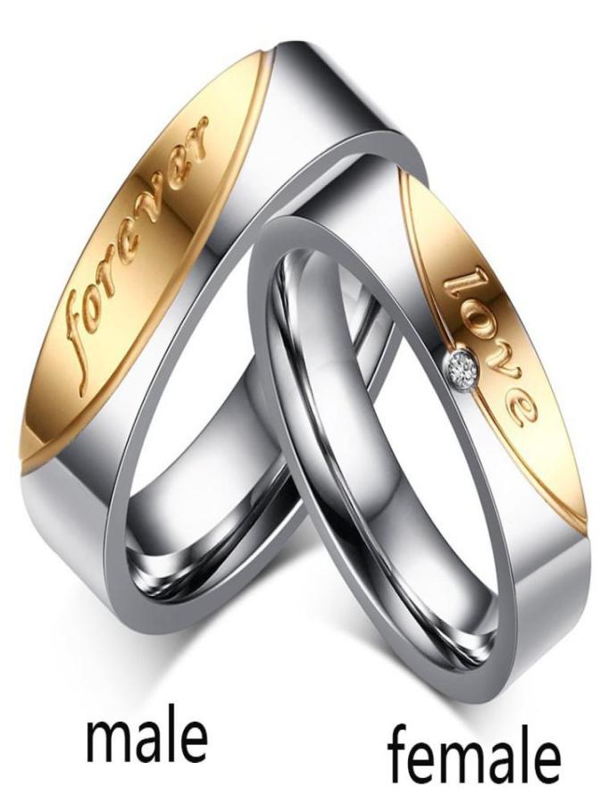 

Classic A Pair of Golden stainless steel Forever Love Double Couples Promise Rings 6 Men and 5 mm Women Wedding Bands Set Gif6299540