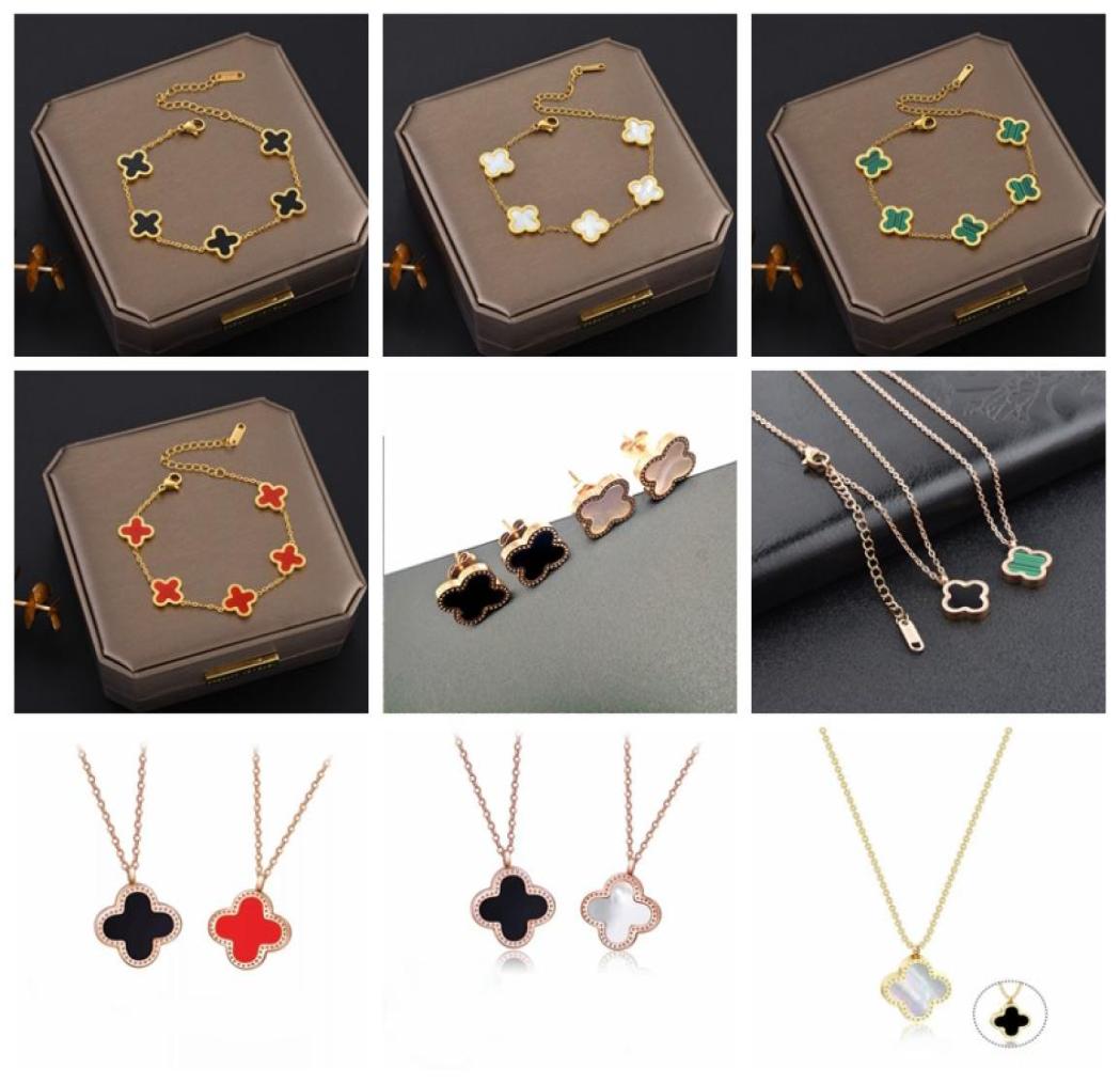 

Classic 18K Rose Gold Plated Clover Pendant Necklace Charm Bracelet Earring6070326