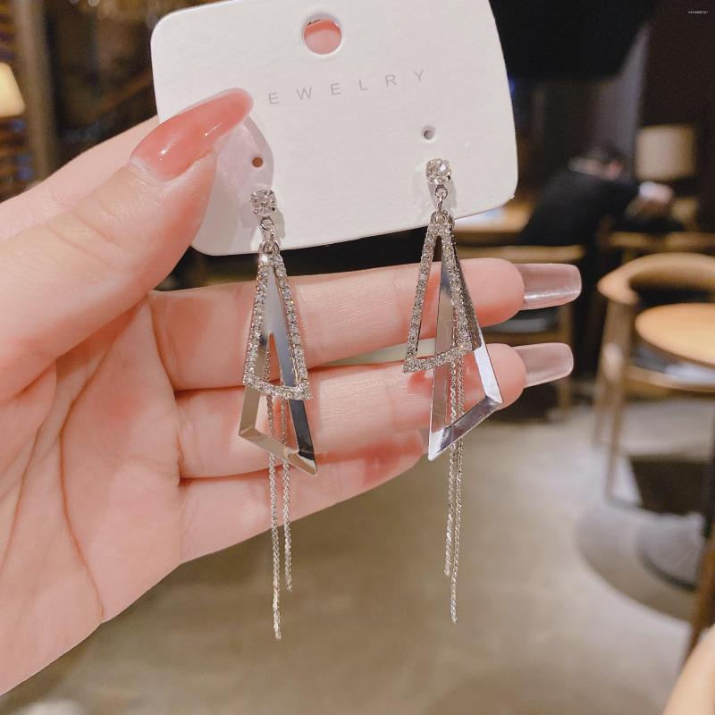 

Dangle Earrings Light Luxury Silver Color Geometry Triangular Pinch Zircon Long Tassels Drop For Women Korean Fashion Party Jewelry