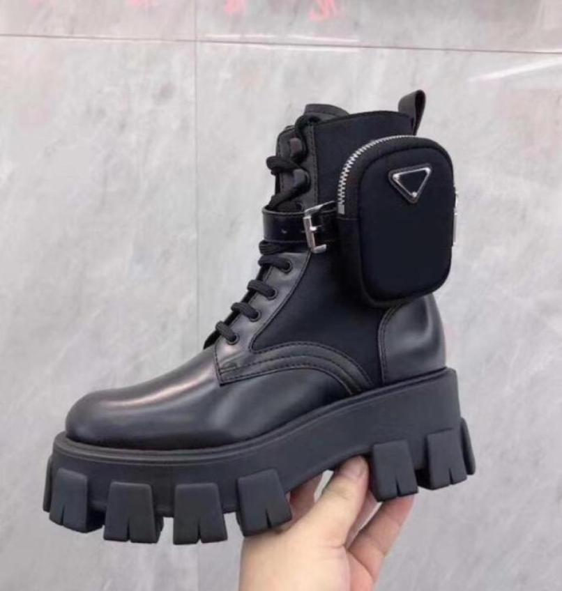 

Winter Monolith brushed leather nylon combat boots chunky lug sole women ankle boot Tread Soles platform booties High Quality Bran2031110, Dark navy