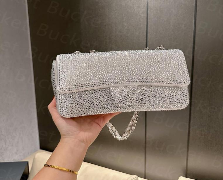 

Luxury Flap Crystal Evening Bags Full Diamond Shoulder Bag Designer Women Chain Crossbody handbag Silver Buckle Cluth Purse With B3903998, Pink
