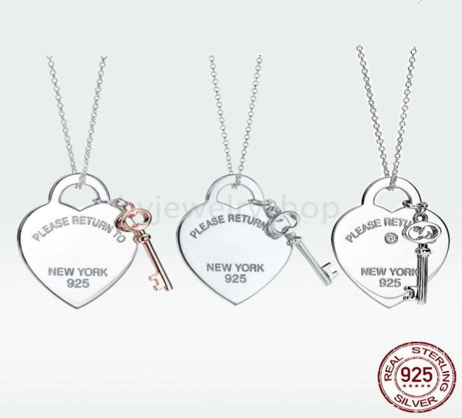 

Tif Designer heart pendant with Key tag Necklace diamond stud earrings Women Luxury Brand Jewelry Classic Fashion 925 sterlling si9031145