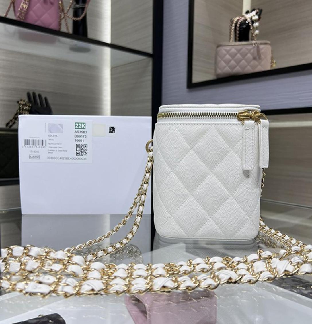 

10A Mirror quality Luxury Designer Vanity Case Women Small Grained Calfskin Cosmetic Bags Mini Lipstic Case With Box C1506580315, Ivory