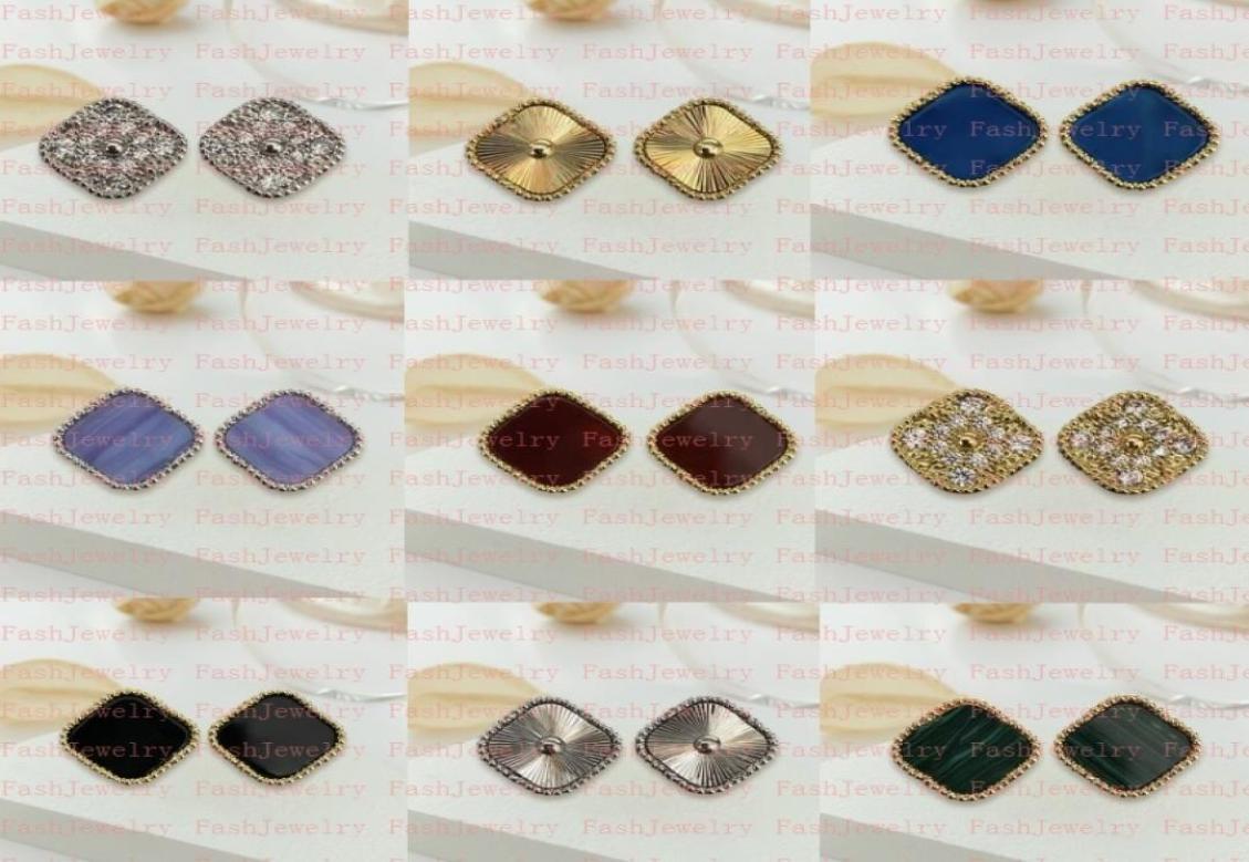 

Designers Vintage 4Four Leaf Clover Charm Stud Earrings Back MotherofPearl Silver Fashion 18K Gold Plated Agate for WomenGirls5066627