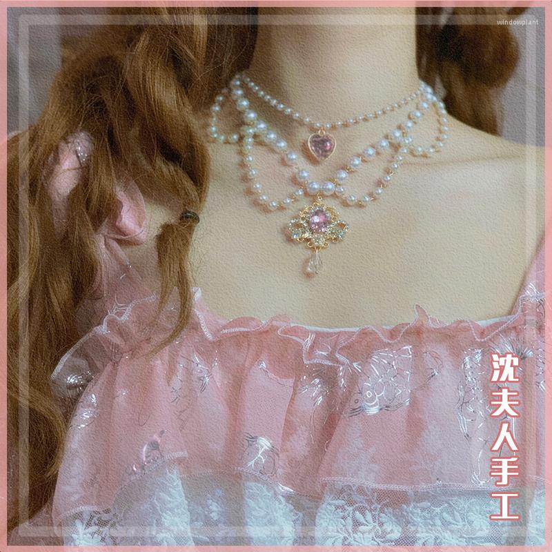 

Pendant Necklaces Lolita Gorgeous Flower Wedding Tea Party Pearl Heart Crystal Necklace Clavicle Chain