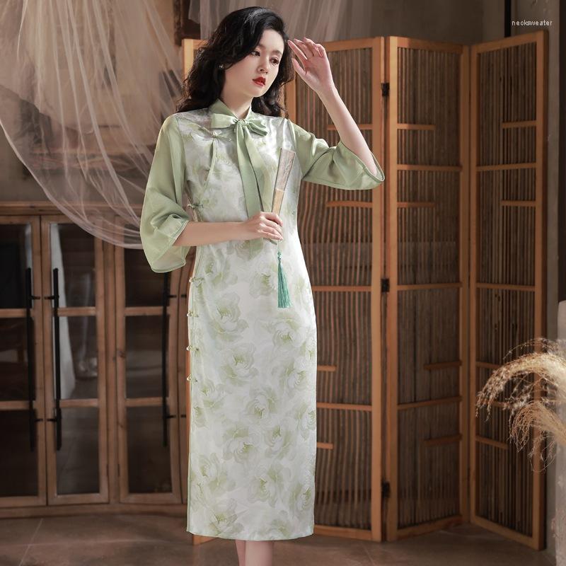 

Ethnic Clothing 2023 Spring Women Dress Chinese Style Print Flower Qipao Elegant Student Daily Dresses Vintage Ladies Party Cheongsam