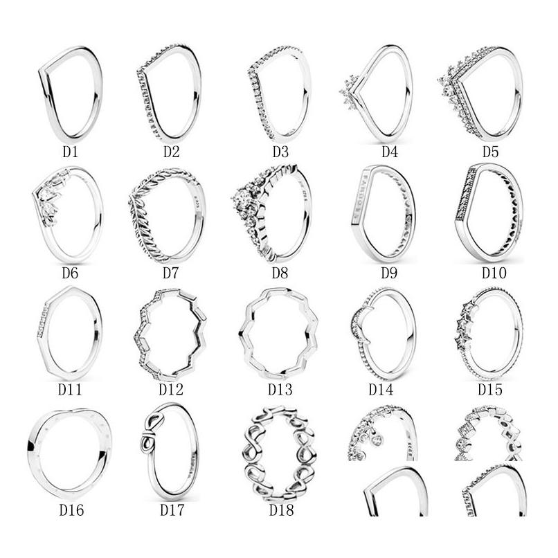 

Wedding Rings High Quality 100% 925 Sterling Sier Fit Pandora Ring Polygon Star And Moon Crown Couple Jewelry Engagement Lovers Fash Dh35B