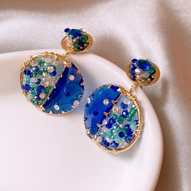 

Dangle Earrings Handmade Crystal Geometric Blue Drop For Women Personality Creative Pendientes 2023