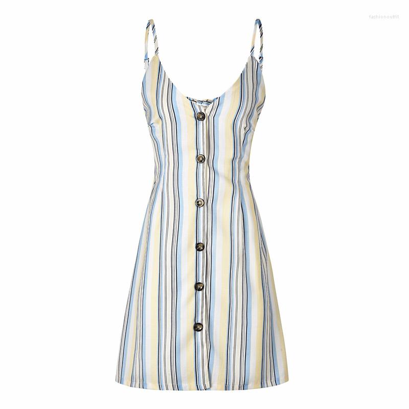 

Casual Dresses AECU Summer Women Mini Short Strap Sleeveless Back Floral Dress Single Button Knee-length Sundress, Picture