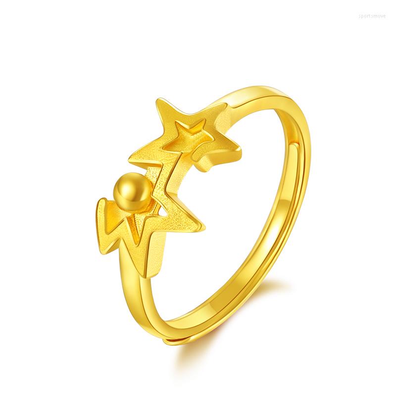 

Wedding Rings PURE 24K YELLOW GOLD RING WOMEN 999 STAR 3.62G