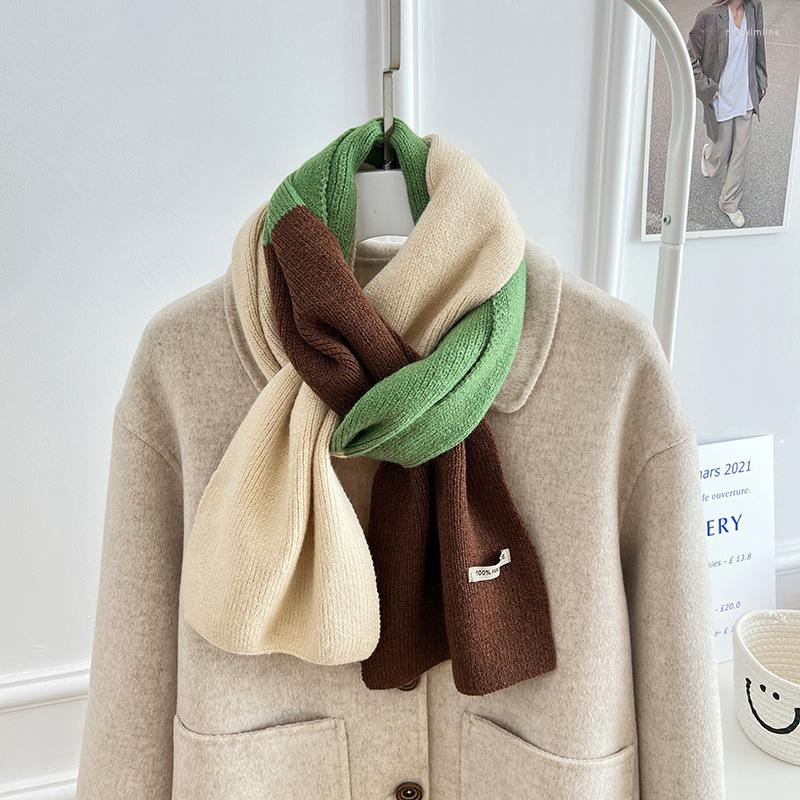 

Scarves Elegant Warm Winter Knitted Scarf For Women Solid Patchwork Neckerchief Lady Cashmere Scarfs Bandana Skinny Foulard Muffler