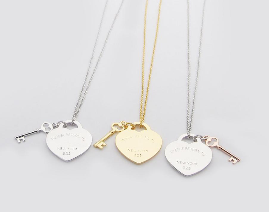 

womens love heart Pendant Necklaces designer jewelry key Necklaces for women goldsilverrose with Full package of brand as Weddin1763921