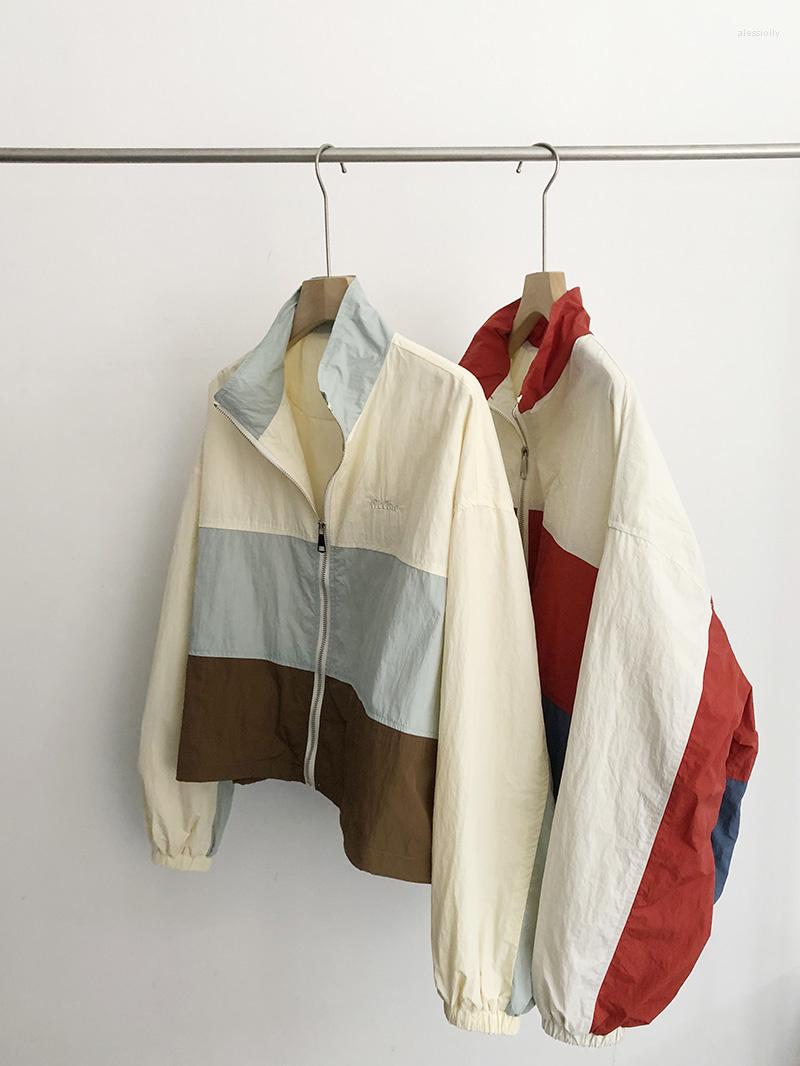 

Women's Jackets Spring/Summer Color Block Embroidery Letter Standing Neck Bat Sleeve Short Loose Casual Jacket, Red system
