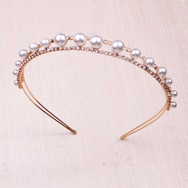 

Hair Clips Bridal Tiara Princess Adult Crown Woman Headband White Pearl Sweet Headwear Double Row Wedding Jewelry