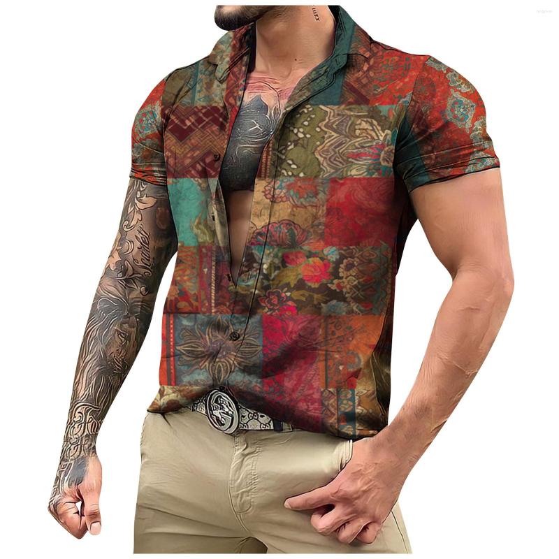 

Men's Casual Shirts Cotton Linen Short Sleeve Shirt Men Summer Floral Loose Baggy Hawaii Holiday Beach Tee Tops Buttons Blouse, Khaki
