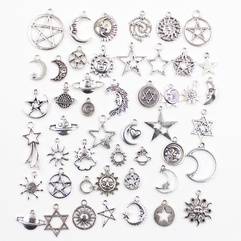 

30pcs Charms Star Moon Sun Cloud Planet Mars Antique Silver Color Mixed Pendants DIY Making Findings Tibetan Handmade Jewelry