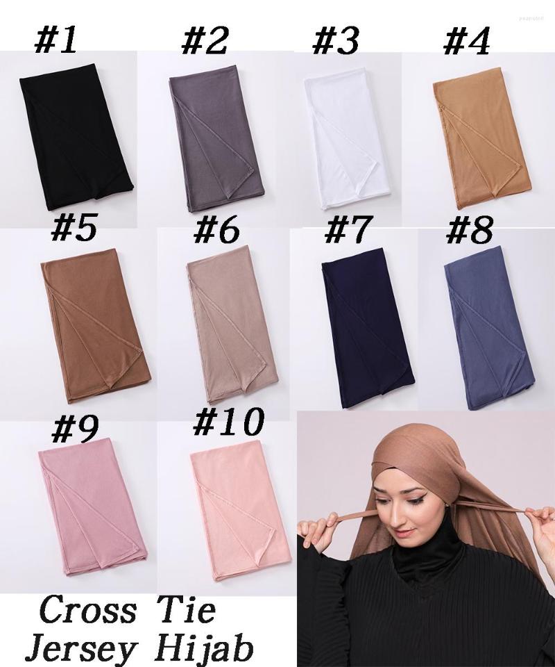 

Ethnic Clothing 10pcs Muslim Cross Tie Jersey Instant Hijab Good Stitch Stretchy Scarf Soft Turban Plain Shawl Headband Wraps Foulard Femme
