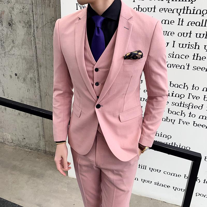 

Men's Suits 2023 Pink Suit Men's Wedding Custom Made Slim Fit Business Male Party Groom Tuxedos 3 Pieces Set (Jacket Vest Pants), Black