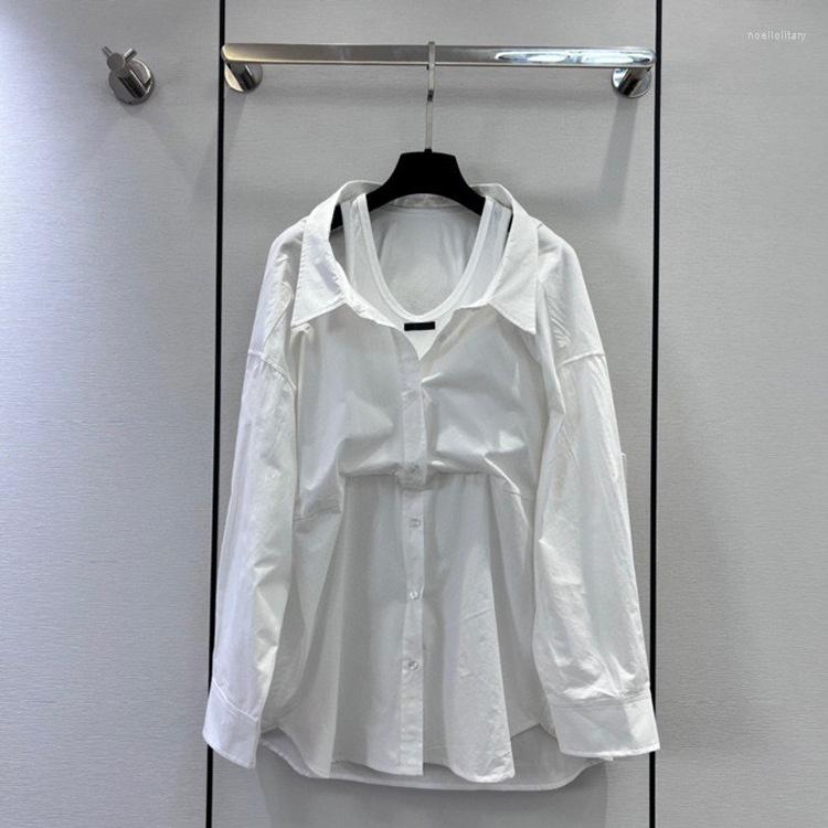 

Women' Blouses High-end Shirts For Women Spring Cotton Design Fake Two Loose Medium Length Shirt Top, White