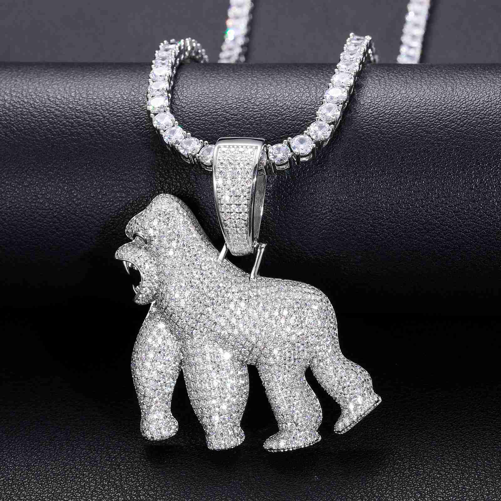 

Full VVS Moissanite Iced Out Gorilla Pendant Bling 925 Sterling Silver Pass Diamond Test Luxury Hiphop Jewelry For Men