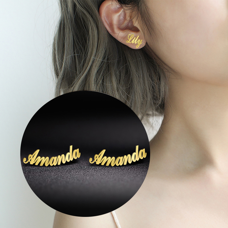 

Teamer Custom Name Earrings for Women Personalized Stainless Steel Earring Customized Jewelry Dainty Earrings Studs Gift for Her