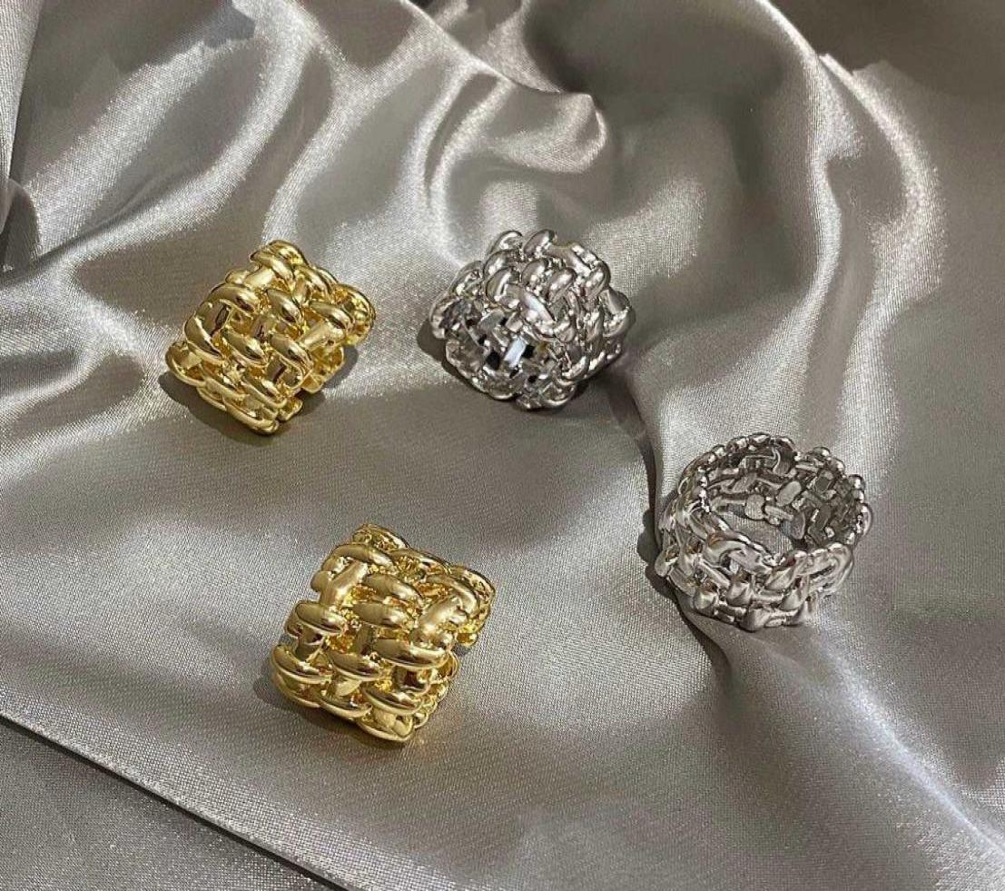 

Super texture 2020 new personalized wide bamboo braided ring versatile highgrade goldplated ring4534688