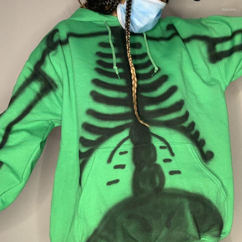 

Women' Hoodies Gothic Punk Style Skeleton Print Long Sleeve Drawstring Pullovers Top With Pocket 2023 Autumn Loose Sweatshirts, Green