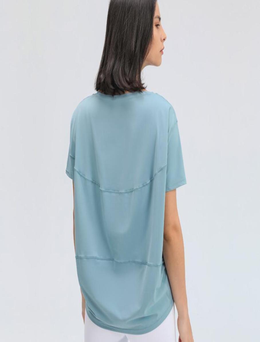 

Oversize Perfectly Yoga Outfits Sports Exercise Fitness Nosee through Tops TShirt LU13 Women Solid Color Short Sleeve Fashion O7810944, Pink