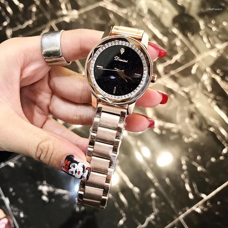 

Wristwatches Cool Faceted Designer Women Rose Gold Watches Anti Fading Full Steel Wrist Watch Personalized Inner Crystals Waterproof, Black