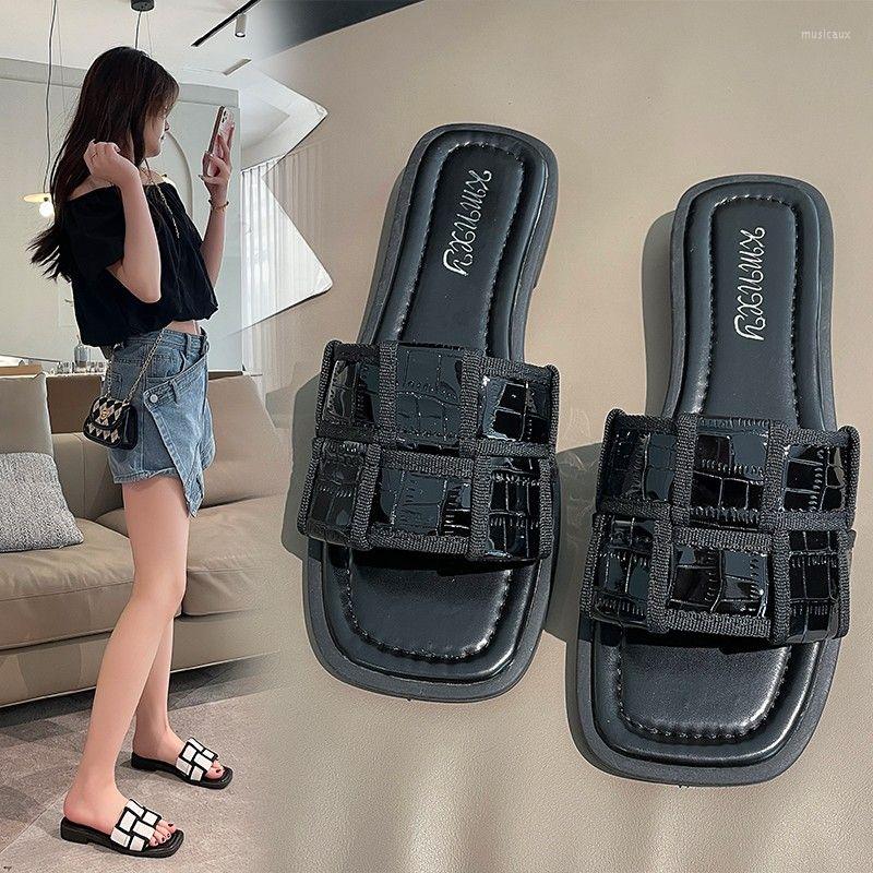 

Slippers Seaside Beach Flat Female Outside Wear 2023 Summer Fairy Wind Sandals French Home, Black