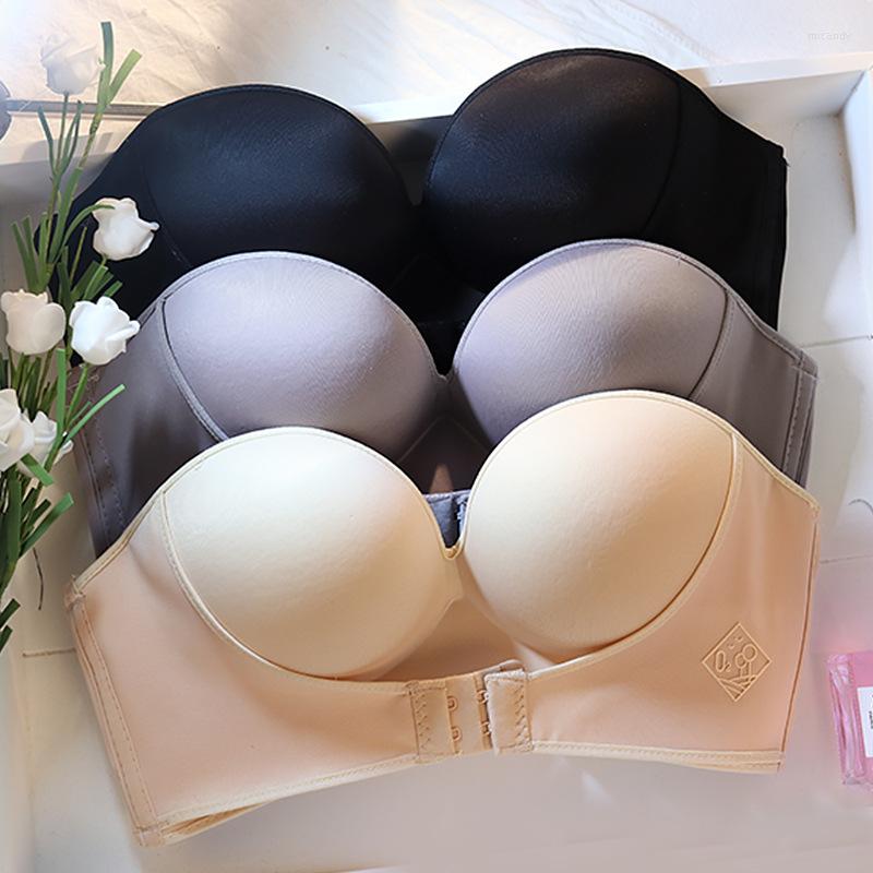 

Bras Women Sexy Strapless Push Up Bra Front Closure Bralette Invisible Underwear Lingerie Half Cup Seamless Brassiere ABCDE, Black