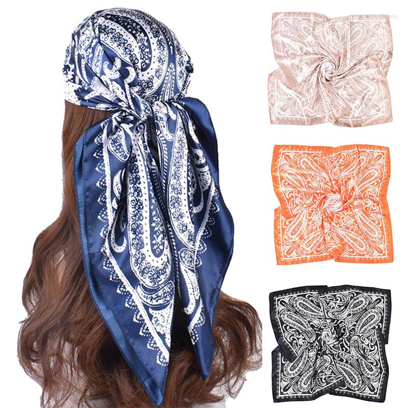 

Scarves 90 90CM Paisley Pattern Scarf Women Sunscreen Shawl Wraps Silk Satin Square Muslim Hijab Headband Bandana Handkerchief