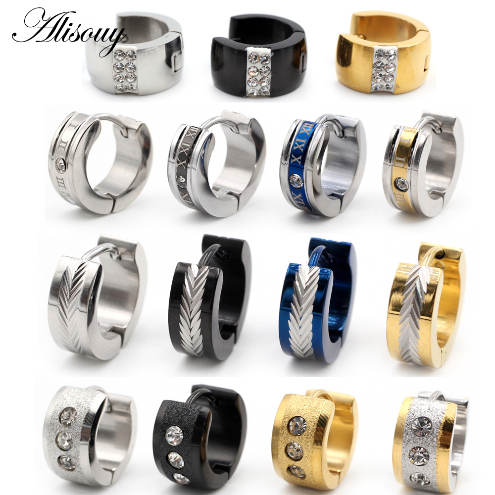 

Alisouy 2pcs Punk Stainless Steel Carving Wheat Ears Ear Earring Women Men Circle Hoop Earrings Piercing body Jewelry