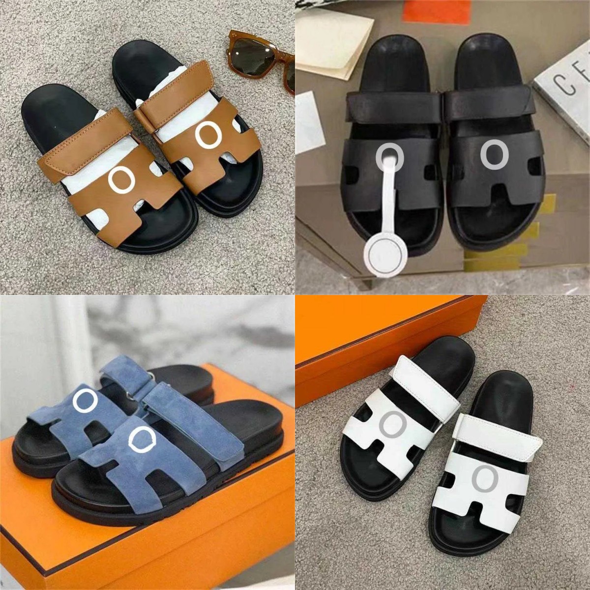 

Designer Chypre Slippers Beach Classic Flat Sandals Luxury Summer Lady Leather Flip Flops Top Quality Men Women Slides Size 35-44, Black