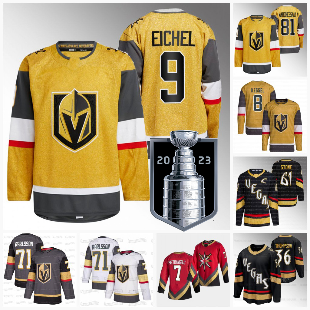 

Jack Eichel 2023 Stanley Cup Finals Golden Knights Jersey Jonathan Marchessault Keegan Kolesar Mark Stone Stephenson Barbashev Karlsson Pietrangelo, City