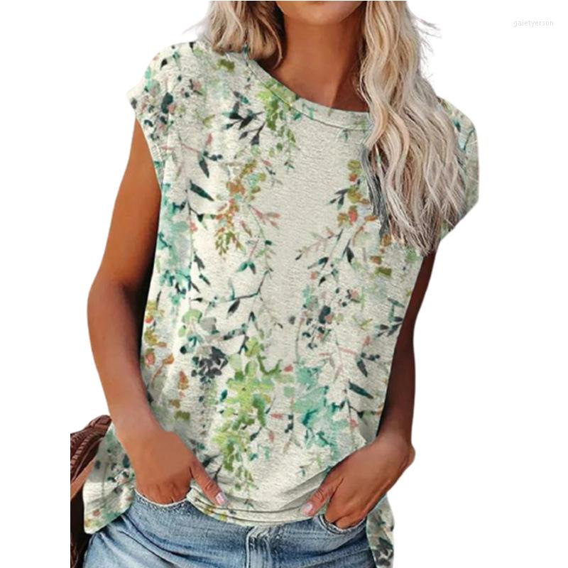 

Women' T Shirts Floral Print Tee Summer Casual Women Tops Loose Vintage O-Neck Striped Short Sleeve T-shirt Female Streetwear Tshirts, Green