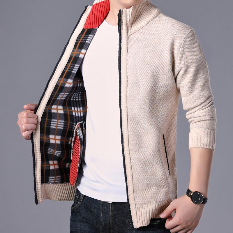 

Men's Jackets Sweater Autumn Winter Warm Cashmere Wool Zipper Cardigan Sweaters Man Casual Knitwear Sweatercoat Jacket Male, Beige