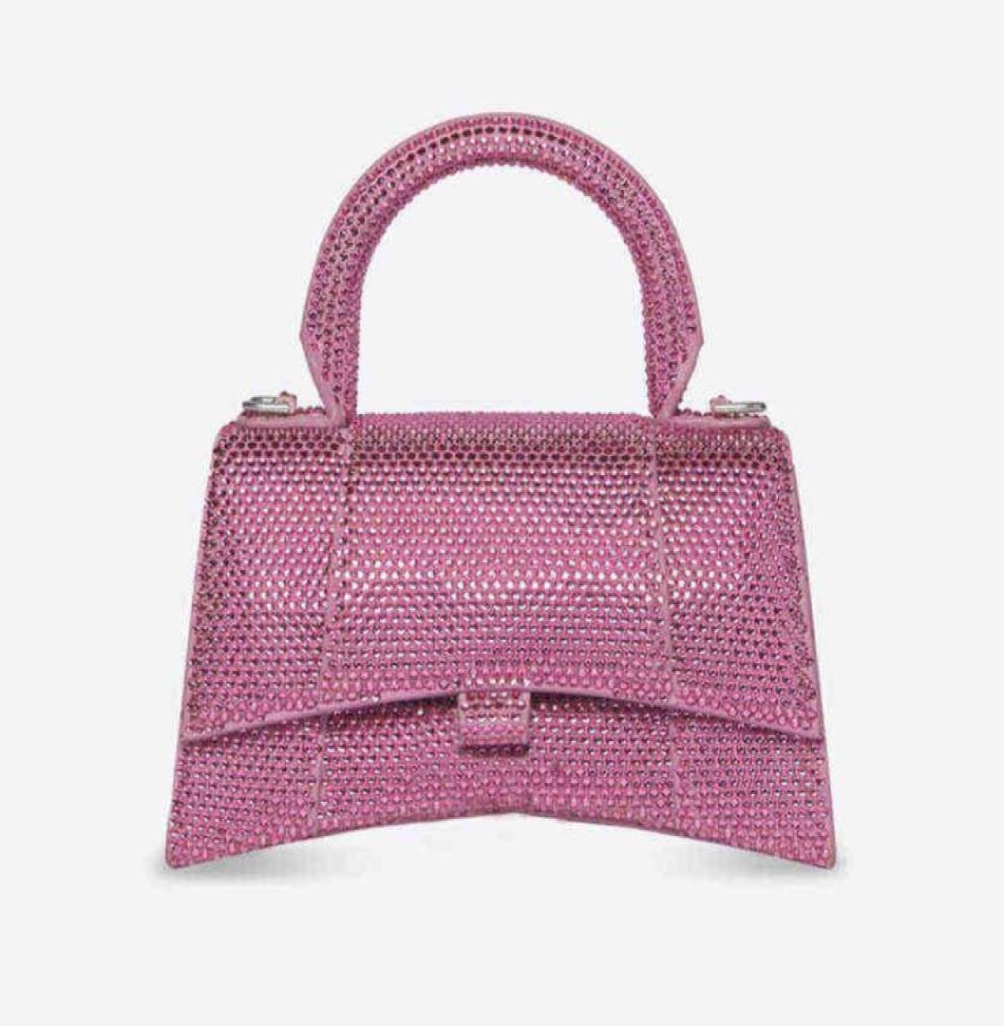 

Evening Bags 3A Hourglass Bag Half Moon Crescent Diamante Handbag Purse Full Rhinestone Classic Letter Buckle High Quality Flap7452147, Black