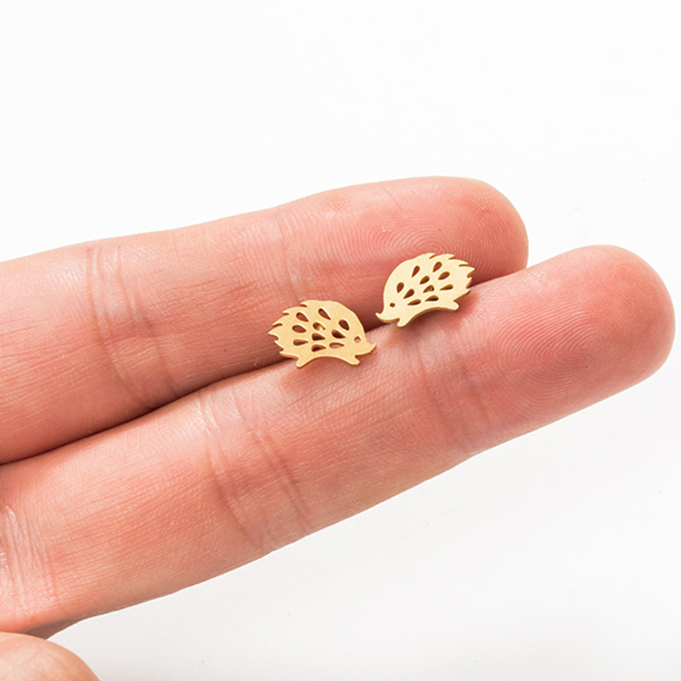 

Cute Animal Ear Studs Fashion Mini Stainless Steel Golden Sliver color Hedgehog Stud Earrings For Women Girl Simple jewelry